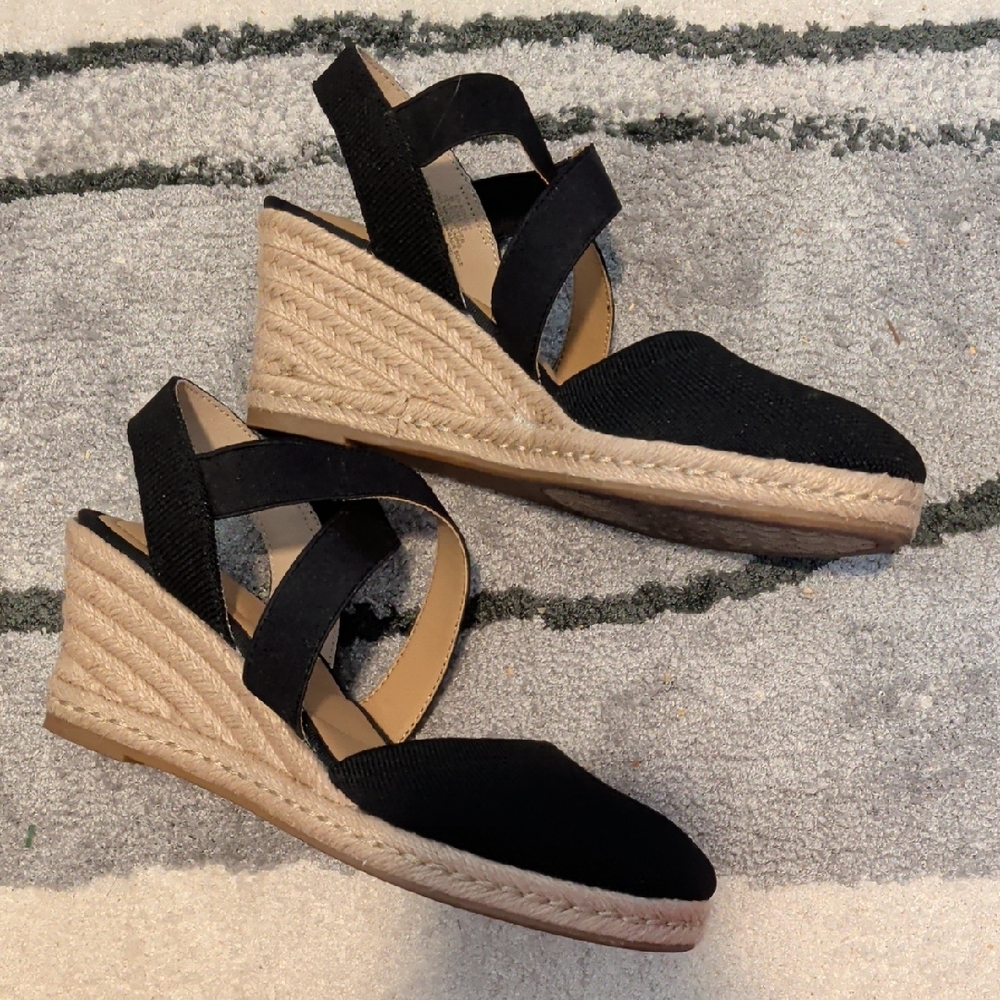 Black Espadrille Wedge Sandals